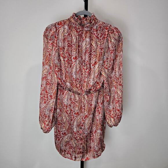 Lulus Mock Neck Long Sleeve Mini Dress Paisley Rust Red Cocktail Hour Chic XS - Picture 5 of 9